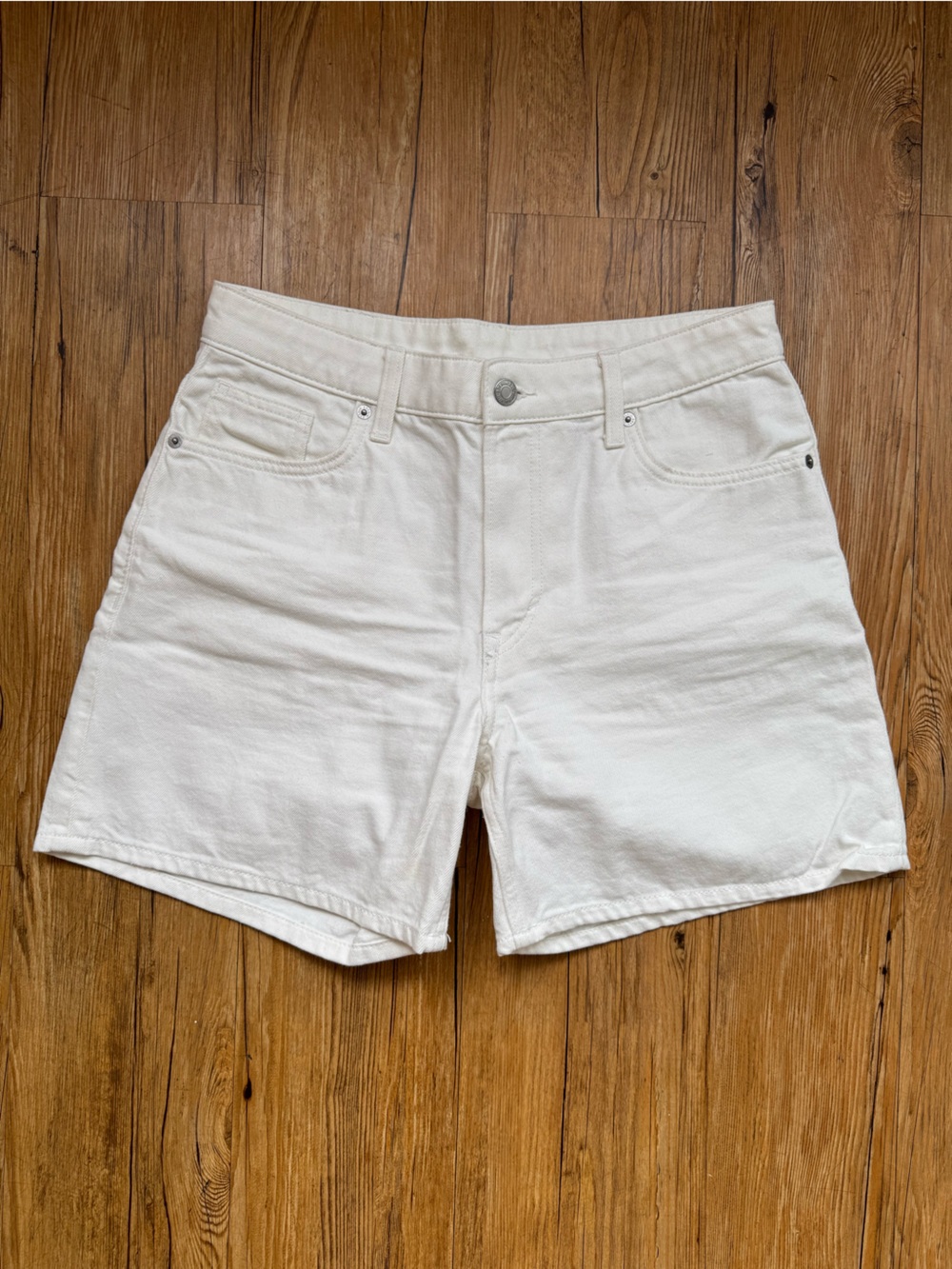 White Bermuda Denim High Waisted Shorts